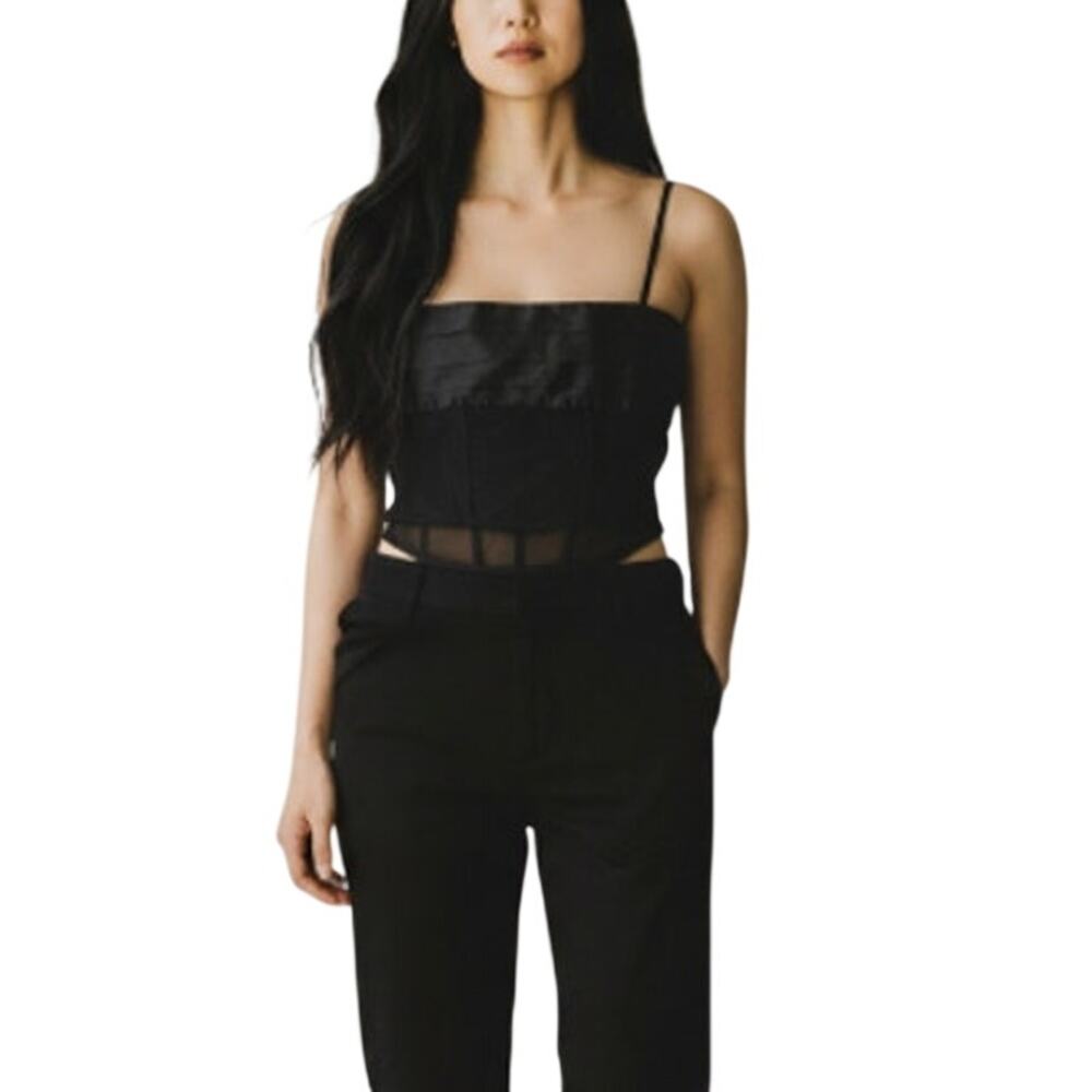 Naked Wardrobe Black Pleated Satin Strappy Bustier size Medium